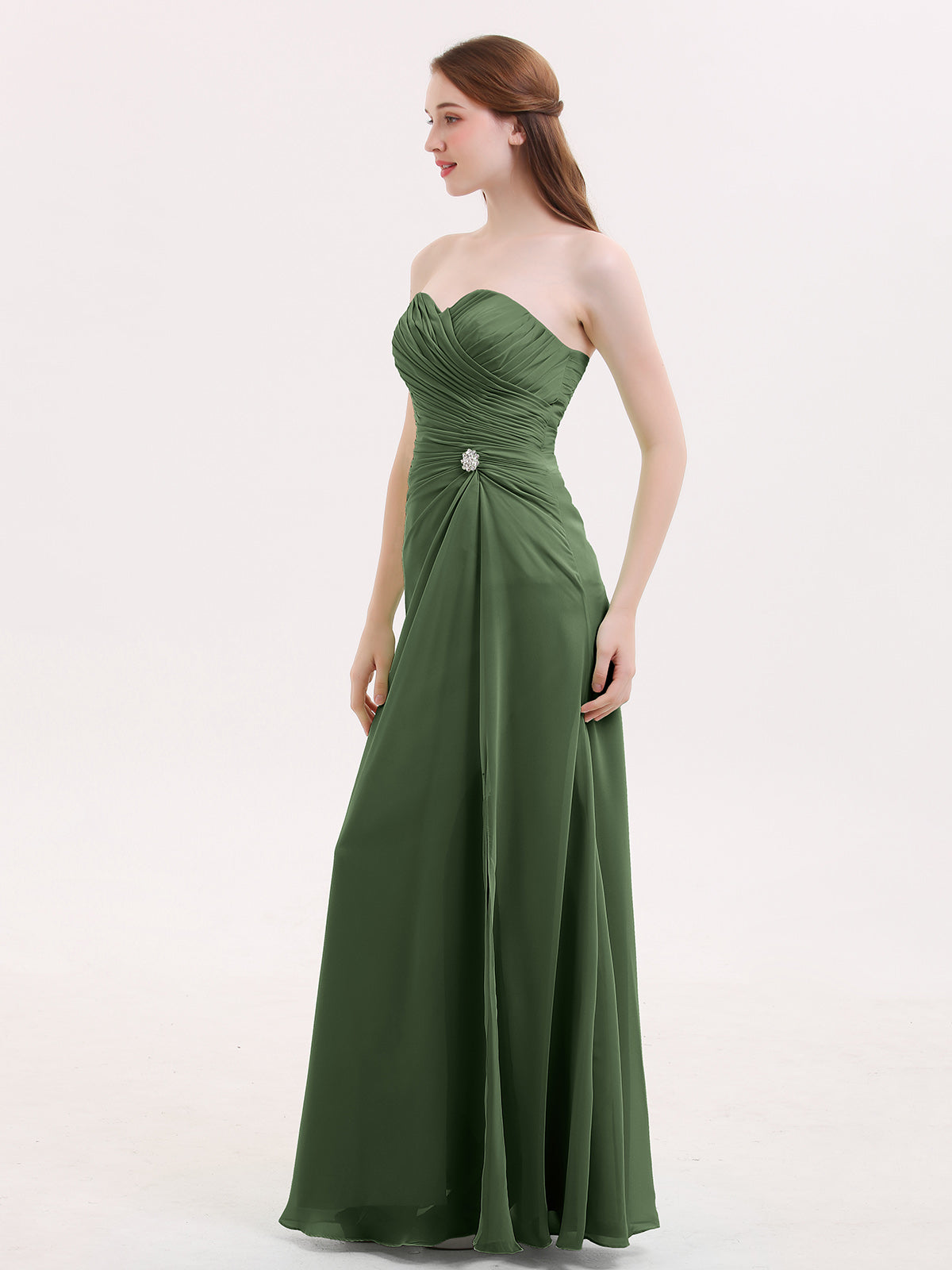 Verna Sin Tirante Novio Vestido Con Apertura Verde Oliva Tallas Grandes