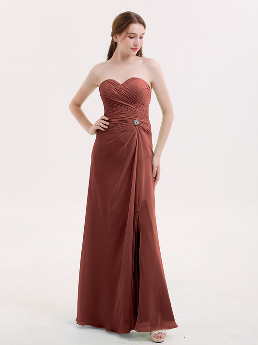 Verna Sin Tirante Novio Vestido Con Apertura Terracota