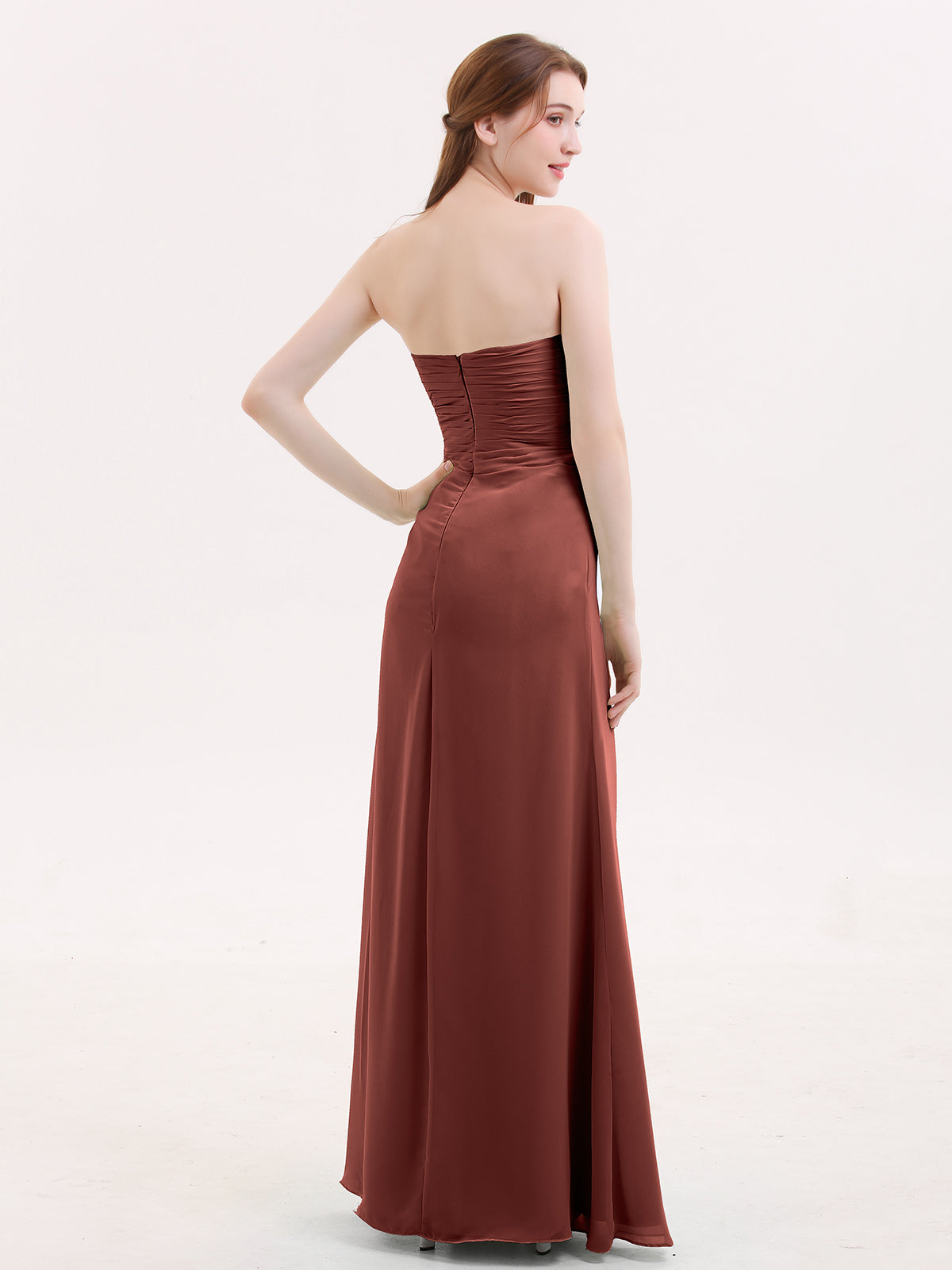 Verna Sin Tirante Novio Vestido Con Apertura Terracota