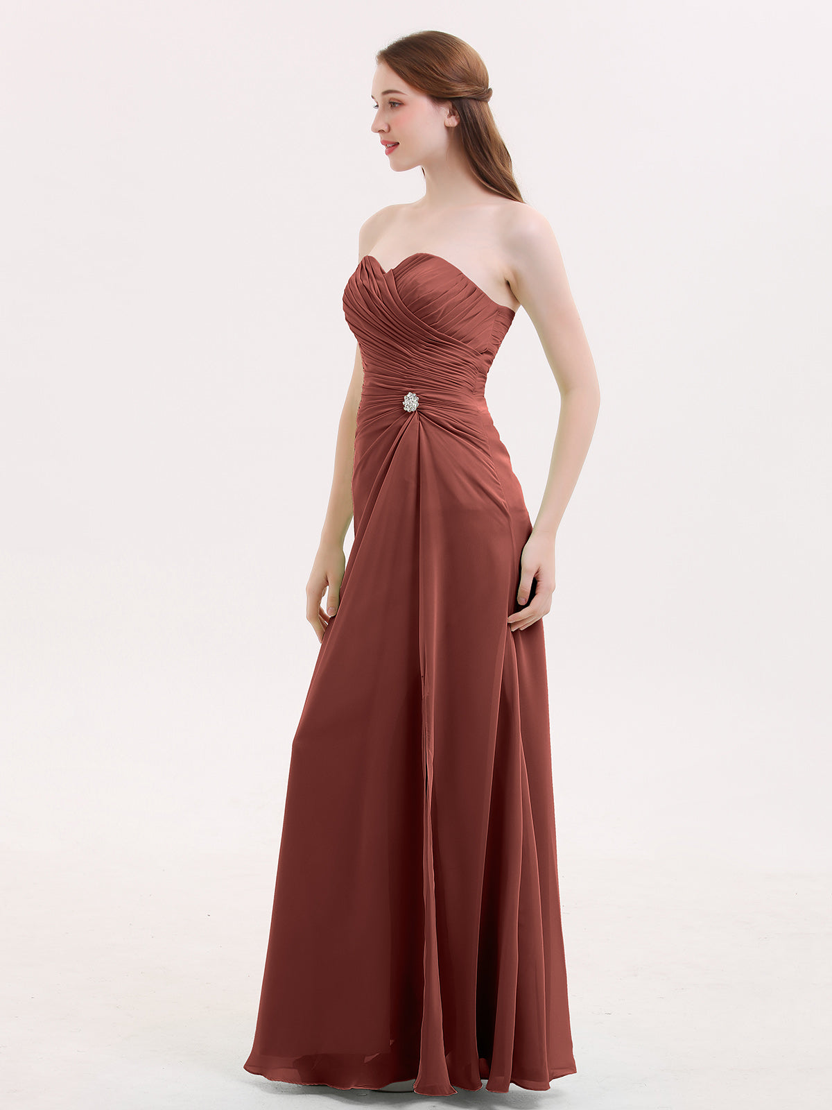 Verna Sin Tirante Novio Vestido Con Apertura Terracota Tallas Grandes