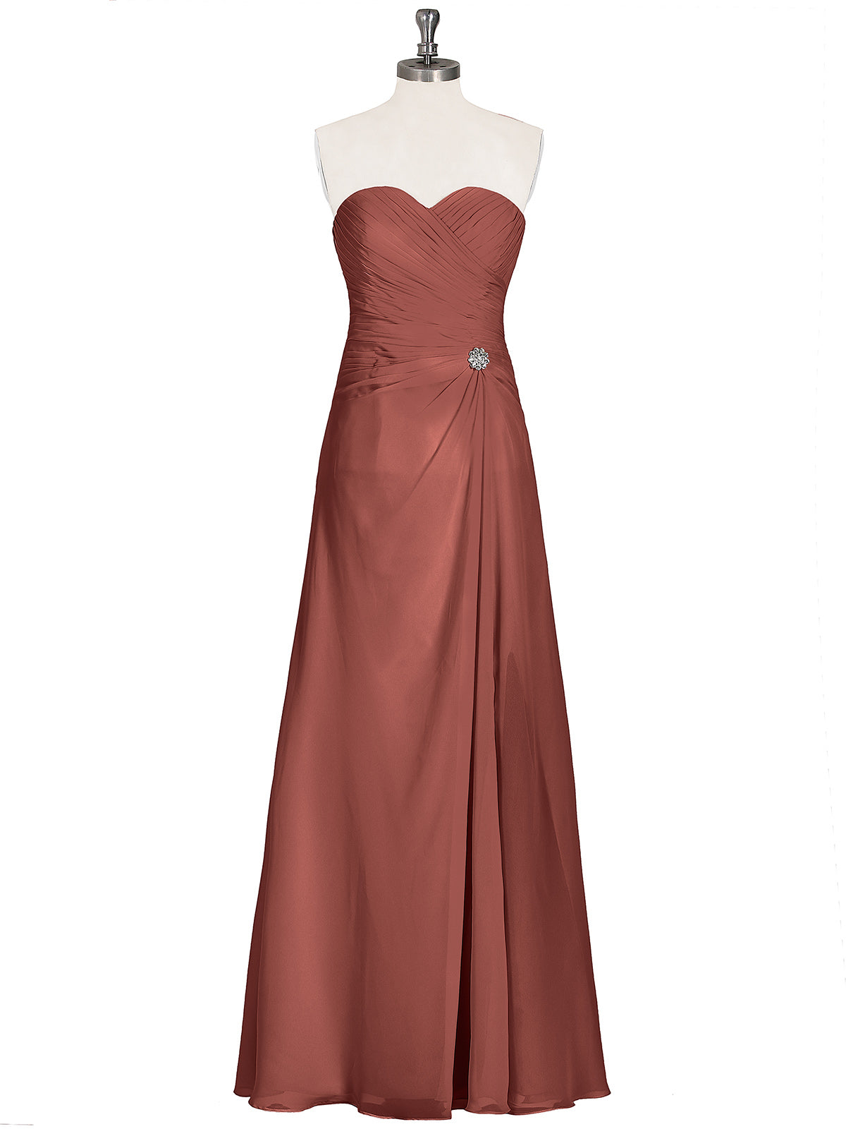 Verna Sin Tirante Novio Vestido Con Apertura Terracota Tallas Grandes