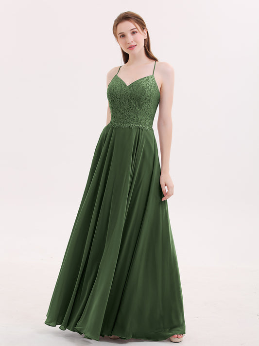 Veronica Tirante Espagueti Encaje Vestido Con Espalda Corse Verde Oliva Tallas Grandes