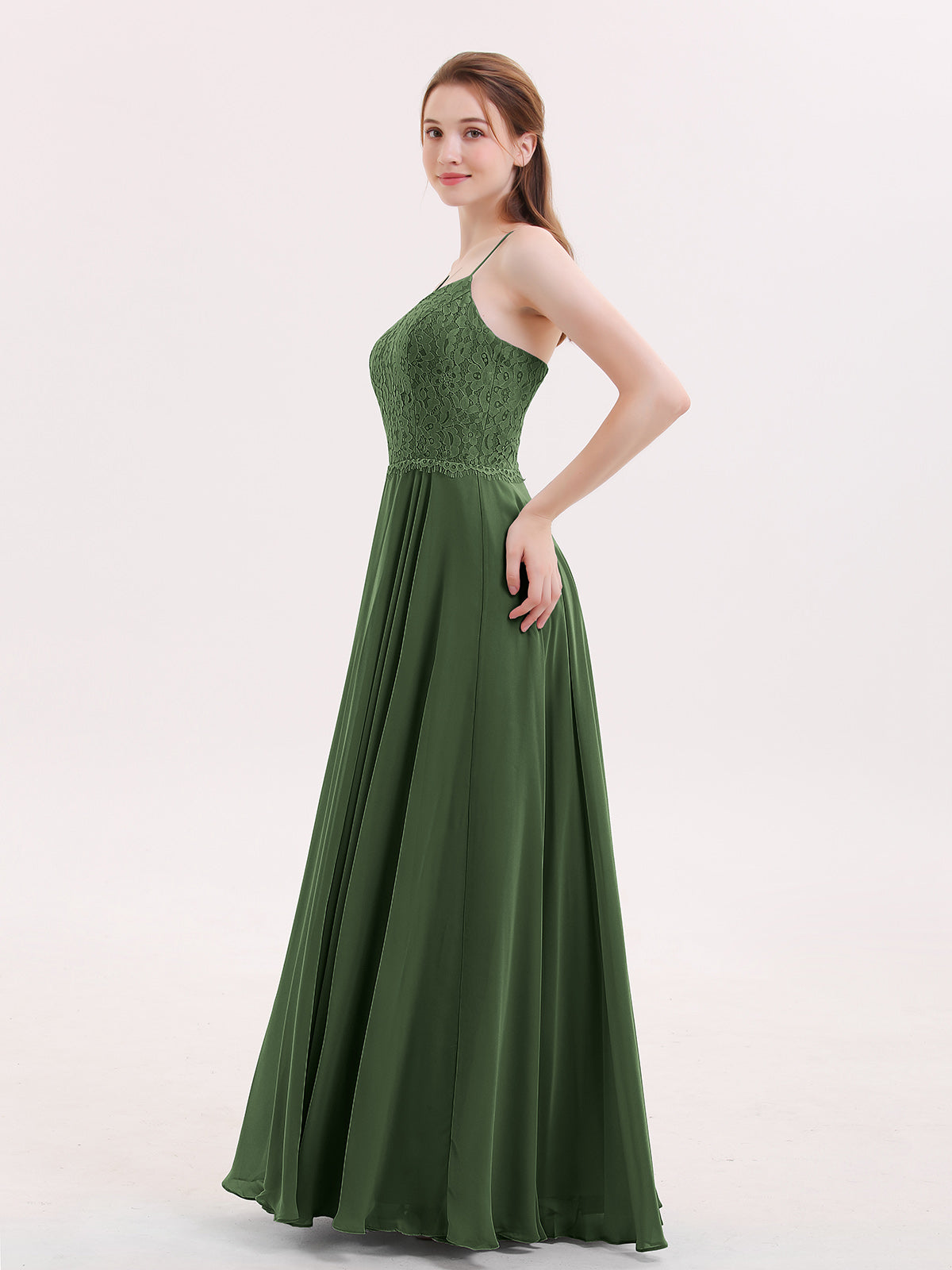 Veronica Tirante Espagueti Encaje Vestido Con Espalda Corse Verde Oliva Tallas Grandes