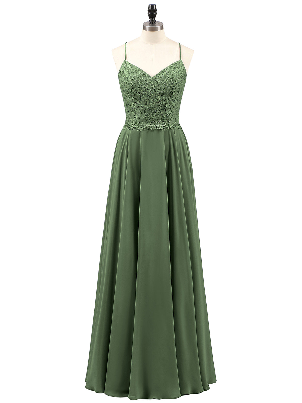 Veronica Tirante Espagueti Encaje Vestido Con Espalda Corse Verde Oliva Tallas Grandes