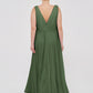 Vestidos de dama de honor de chiffon con escote en V y tirantes finos Verde Oliva Tallas Grandes