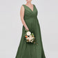 Vestidos de dama de honor de chiffon con escote en V y tirantes finos Verde Oliva