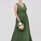 Vestidos de dama de honor de chiffon con escote en V y tirantes finos Verde Oliva Tallas Grandes