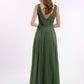 Vestidos de dama de honor de chiffon con escote en V y tirantes finos Verde Oliva