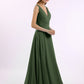 Vestidos de dama de honor de chiffon con escote en V y tirantes finos Verde Oliva