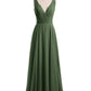 Vestidos de dama de honor de chiffon con escote en V y tirantes finos Verde Oliva