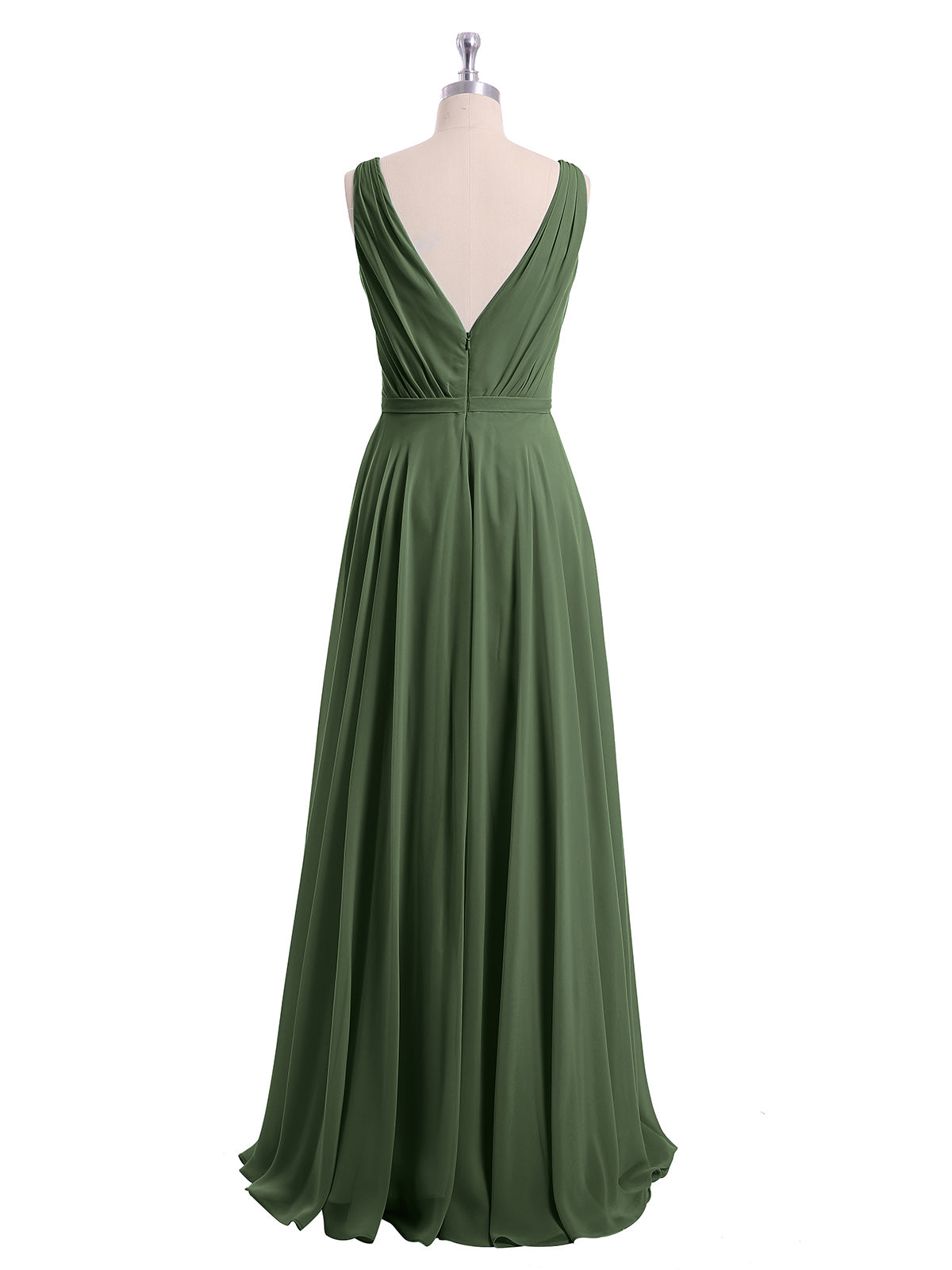 Vestidos de dama de honor de chiffon con escote en V y tirantes finos Verde Oliva