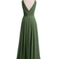 Vestidos de dama de honor de chiffon con escote en V y tirantes finos Verde Oliva Tallas Grandes