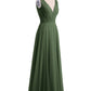 Vestidos de dama de honor de chiffon con escote en V y tirantes finos Verde Oliva Tallas Grandes