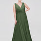 Vestidos de dama de honor de chiffon con escote en V y tirantes finos Verde Oliva