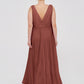 Vestidos de dama de honor de chiffon con escote en V y tirantes finos Terracota Tallas Grandes
