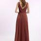 Vestidos de dama de honor de chiffon con escote en V y tirantes finos Terracota