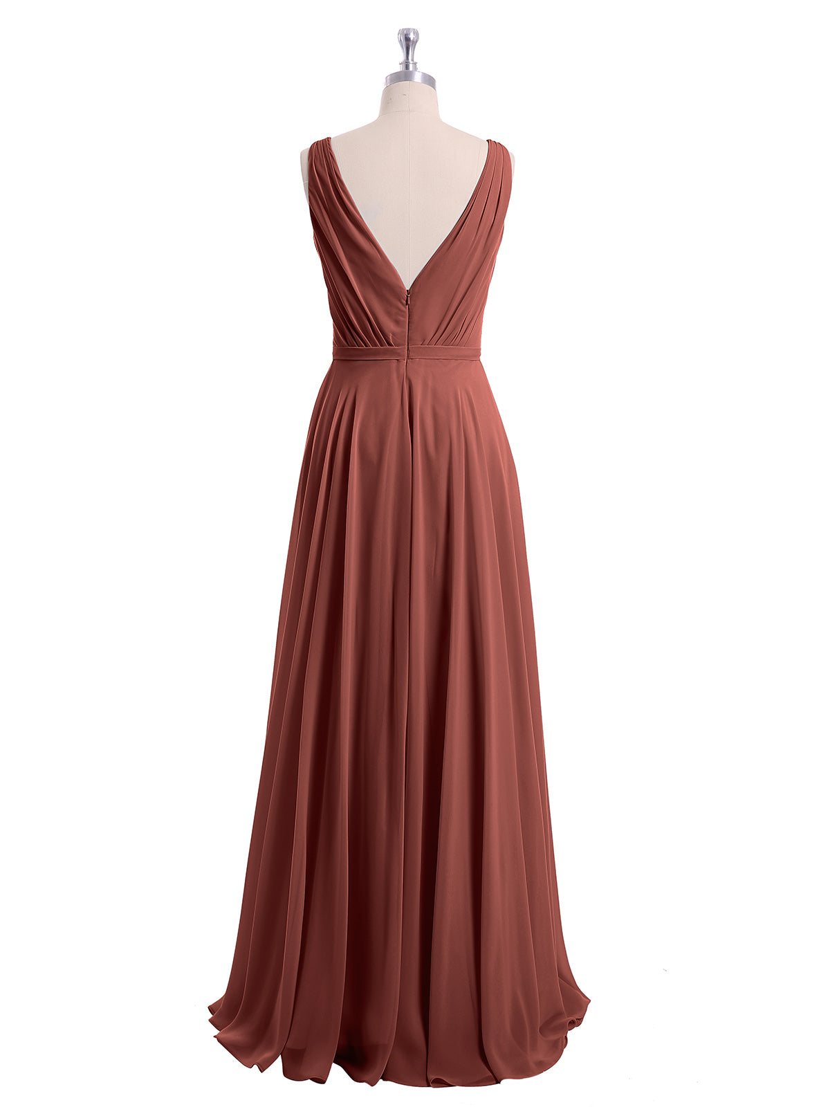 Vestidos de dama de honor de chiffon con escote en V y tirantes finos Terracota