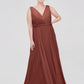 Vestidos de dama de honor de chiffon con escote en V y tirantes finos Terracota