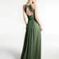 Vestido de chiffon con cuello halter y abertura en forma de cerradura con bolsillos Verde Oliva Tallas Grandes