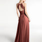 Vestido de chiffon con cuello halter y abertura en forma de cerradura con bolsillos Terracota Tallas Grandes