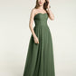 Vestidos largos de dama de honor sin tirantes con escote en corazón y falda de tul Verde Oliva Tallas Grandes