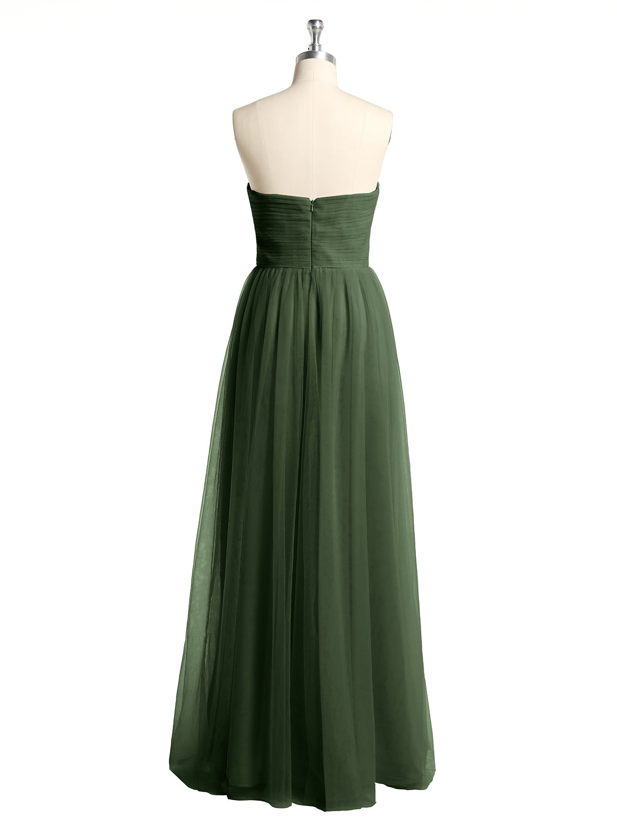 Vestidos largos de dama de honor sin tirantes con escote en corazón y falda de tul Verde Oliva Tallas Grandes