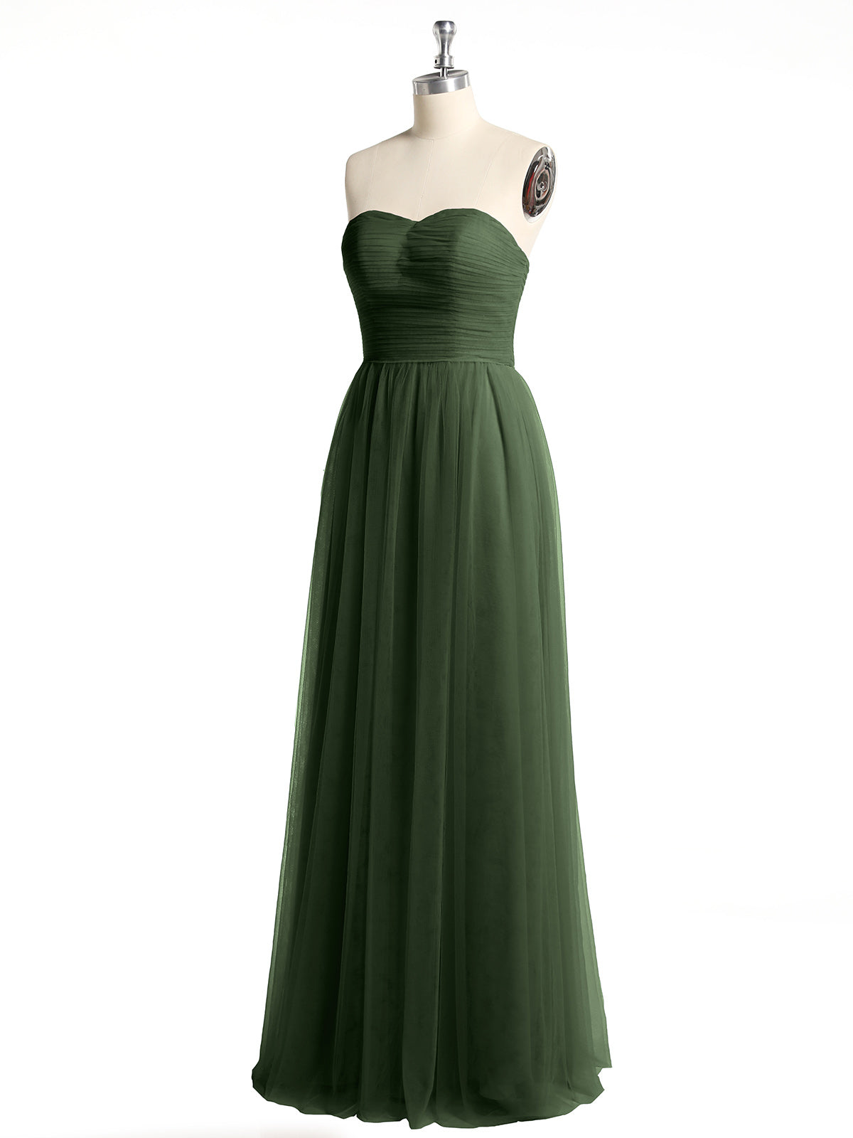 Vestidos largos de dama de honor sin tirantes con escote en corazón y falda de tul Verde Oliva Tallas Grandes