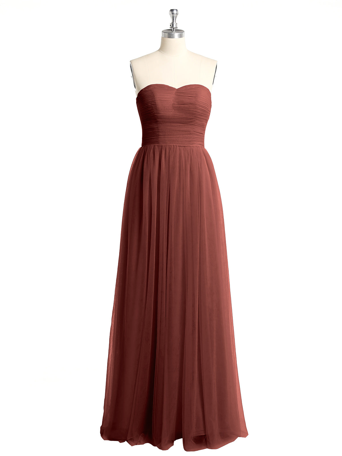 Vestidos largos de dama de honor sin tirantes con escote en corazón y falda de tul Terracota Tallas Grandes