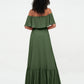 Vestidos máximos de chiffon con falda escalonada estilo off shoulder Verde Oliva Tallas Grandes