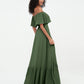 Vestidos máximos de chiffon con falda escalonada estilo off shoulder Verde Oliva Tallas Grandes