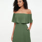 Vestidos máximos de chiffon con falda escalonada estilo off shoulder Verde Oliva Tallas Grandes