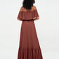 Vestidos máximos de chiffon con falda escalonada estilo off shoulder Terracota