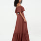 Vestidos máximos de chiffon con falda escalonada estilo off shoulder Terracota Tallas Grandes