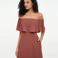 Vestidos máximos de chiffon con falda escalonada estilo off shoulder Terracota