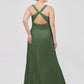 Vestido de dama de honor de chiffon con escote en V y espalda descubierta Verde Oliva Tallas Grandes