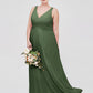 Vestido de dama de honor de chiffon con escote en V y espalda descubierta Verde Oliva