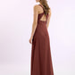 Vestido de dama de honor de chiffon con escote en V y espalda descubierta Terracota