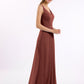Vestido de dama de honor de chiffon con escote en V y espalda descubierta Terracota