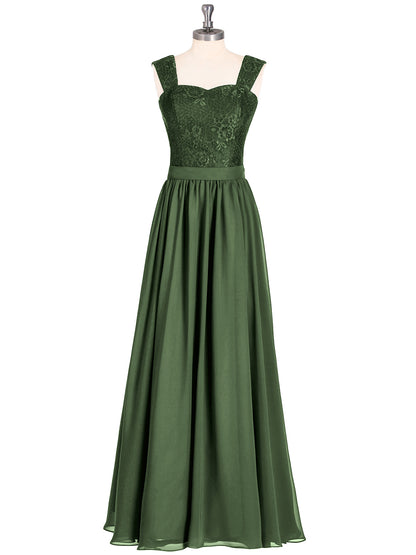 Vivien Hombro Tirante Encaje Y Gasa Largo Vestido Verde Oliva Tallas Grandes
