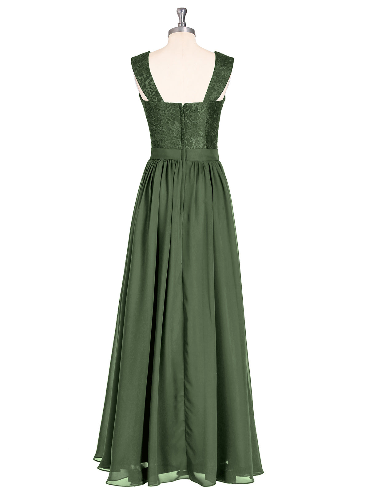 Vivien Hombro Tirante Encaje Y Gasa Largo Vestido Verde Oliva Tallas Grandes