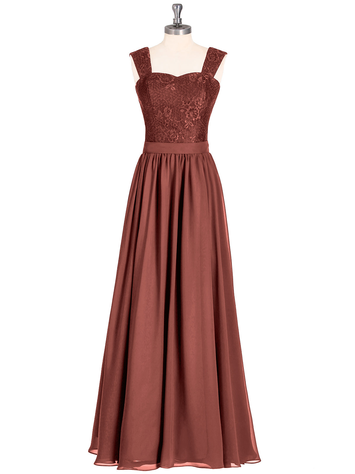 Vivien Hombro Tirante Encaje Y Gasa Largo Vestido Terracota