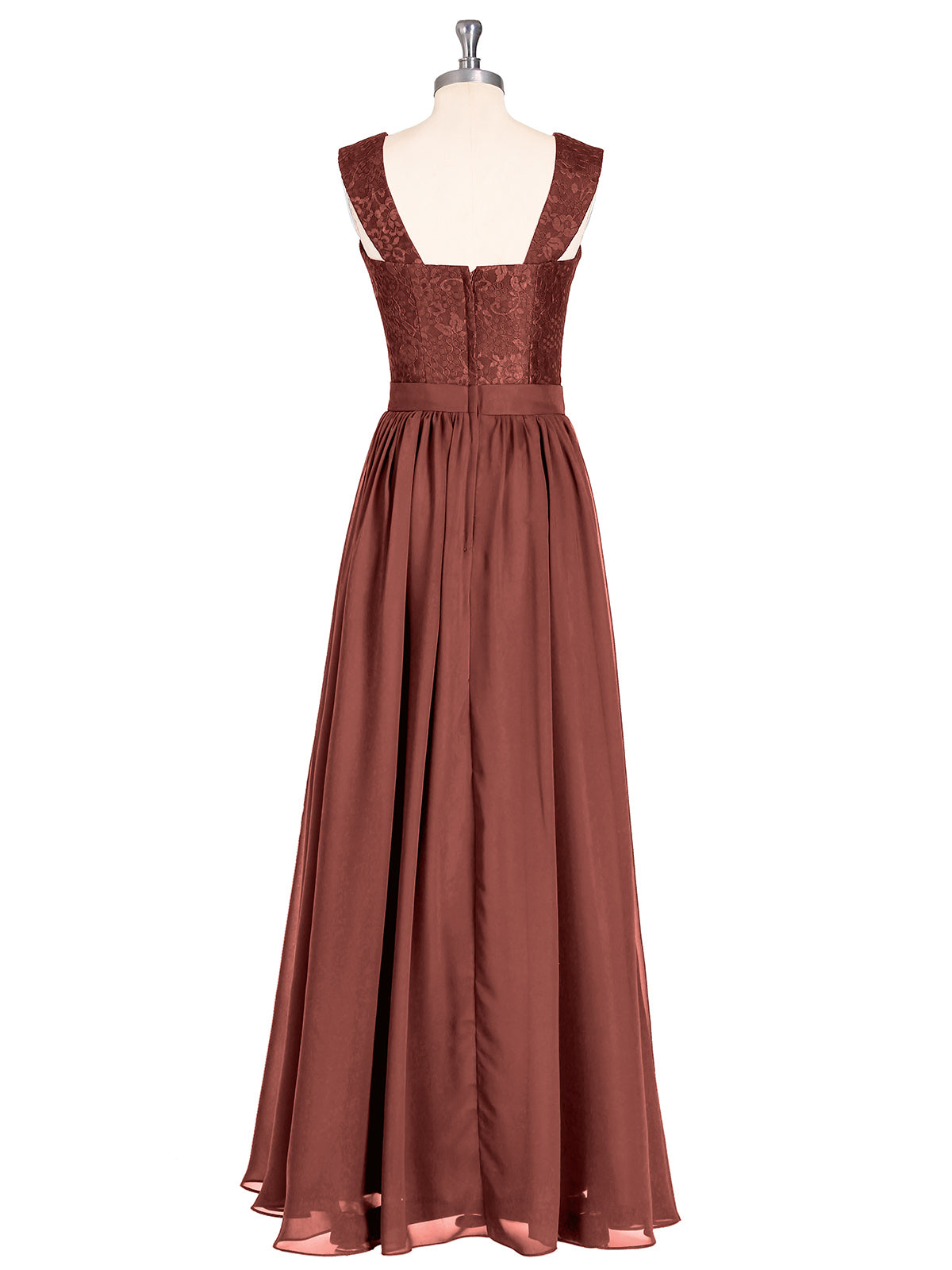 Vivien Hombro Tirante Encaje Y Gasa Largo Vestido Terracota Tallas Grandes