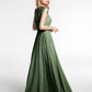 Vestido maxi de encaje y chiffon con cuello ilusión envolvente Verde Oliva Tallas Grandes