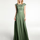 Vestido maxi de encaje y chiffon con cuello ilusión envolvente Verde Oliva