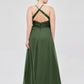 Vestidos con cuerpo de encaje y falda de chiffon con abertura Verde Oliva