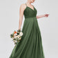 Vestidos con cuerpo de encaje y falda de chiffon con abertura Verde Oliva Tallas Grandes