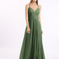 Vestidos con cuerpo de encaje y falda de chiffon con abertura Verde Oliva
