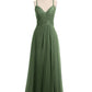 Vestidos con cuerpo de encaje y falda de chiffon con abertura Verde Oliva