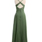 Vestidos con cuerpo de encaje y falda de chiffon con abertura Verde Oliva