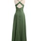 Vestidos con cuerpo de encaje y falda de chiffon con abertura Verde Oliva Tallas Grandes